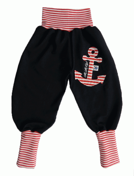 Pumphose Jeansjersey schwarz Applikation Anker gestreift