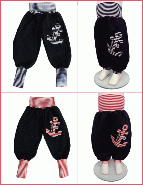 Pumphose Jeansjersey schwarz Applikation Anker gestreift