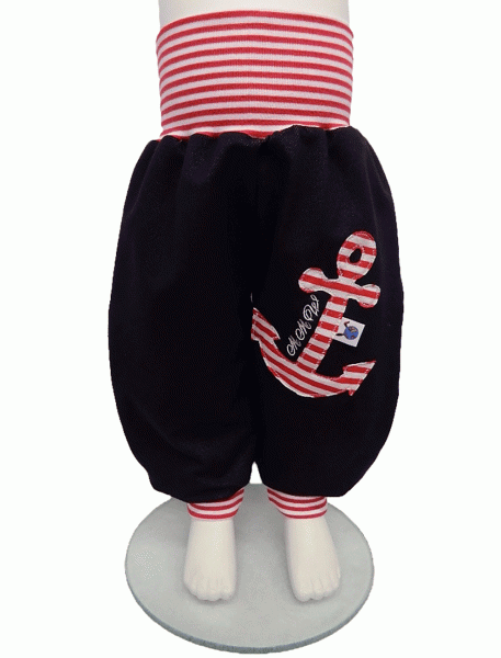 Pumphose Jeansjersey schwarz Applikation Anker gestreift